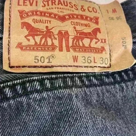 Unisex Original Levi’s 501 Black Denim Jeans  5 Pocket Design 36x30 - Picture 8 of 13